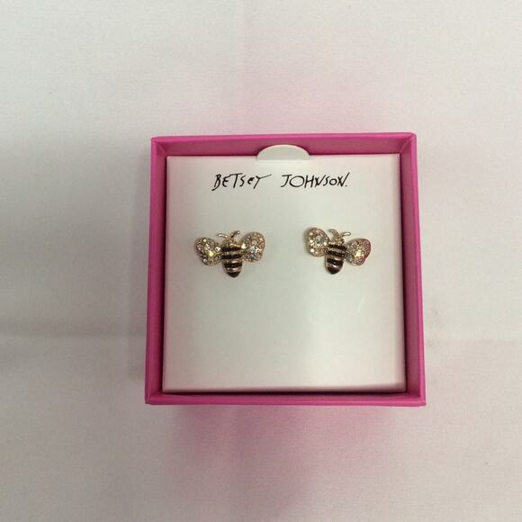 NWT BETSEY JOHNSON RHINESTONE BEE STUD EARRINGS - Picture 1 of 6